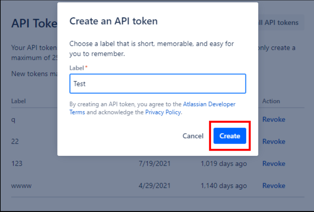 API Token Name