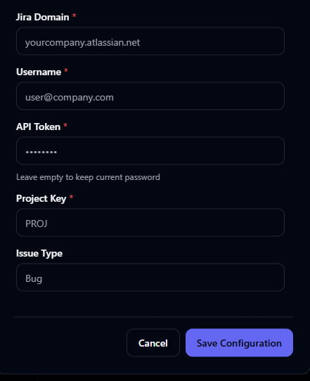Jira Configuration Form